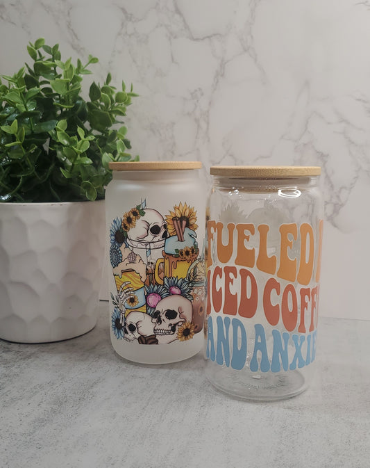 16oz Fueled by Coffee & Anxiety Glass cup